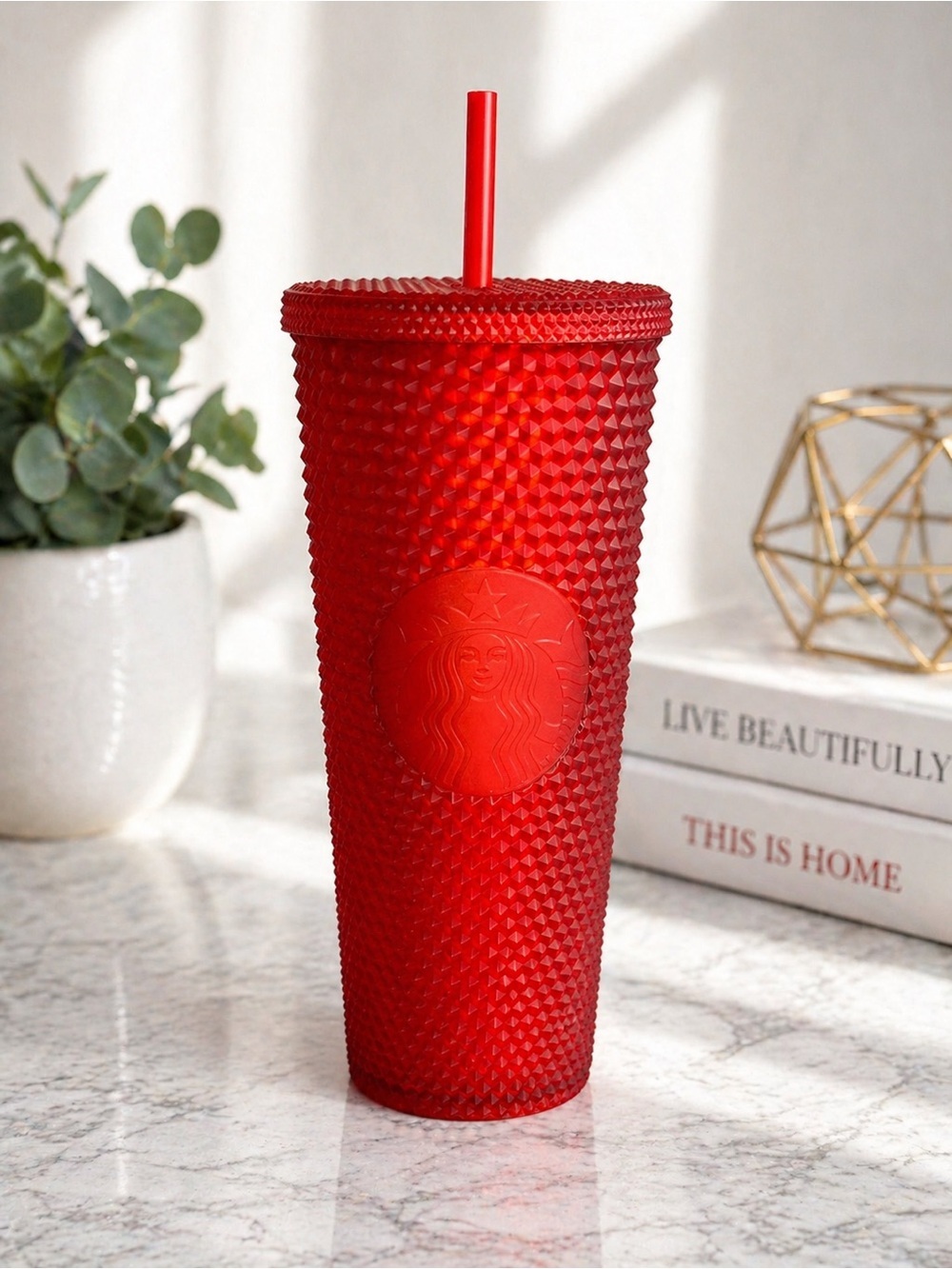 Starbucks Red Textured Studded Cold Cup with Straw